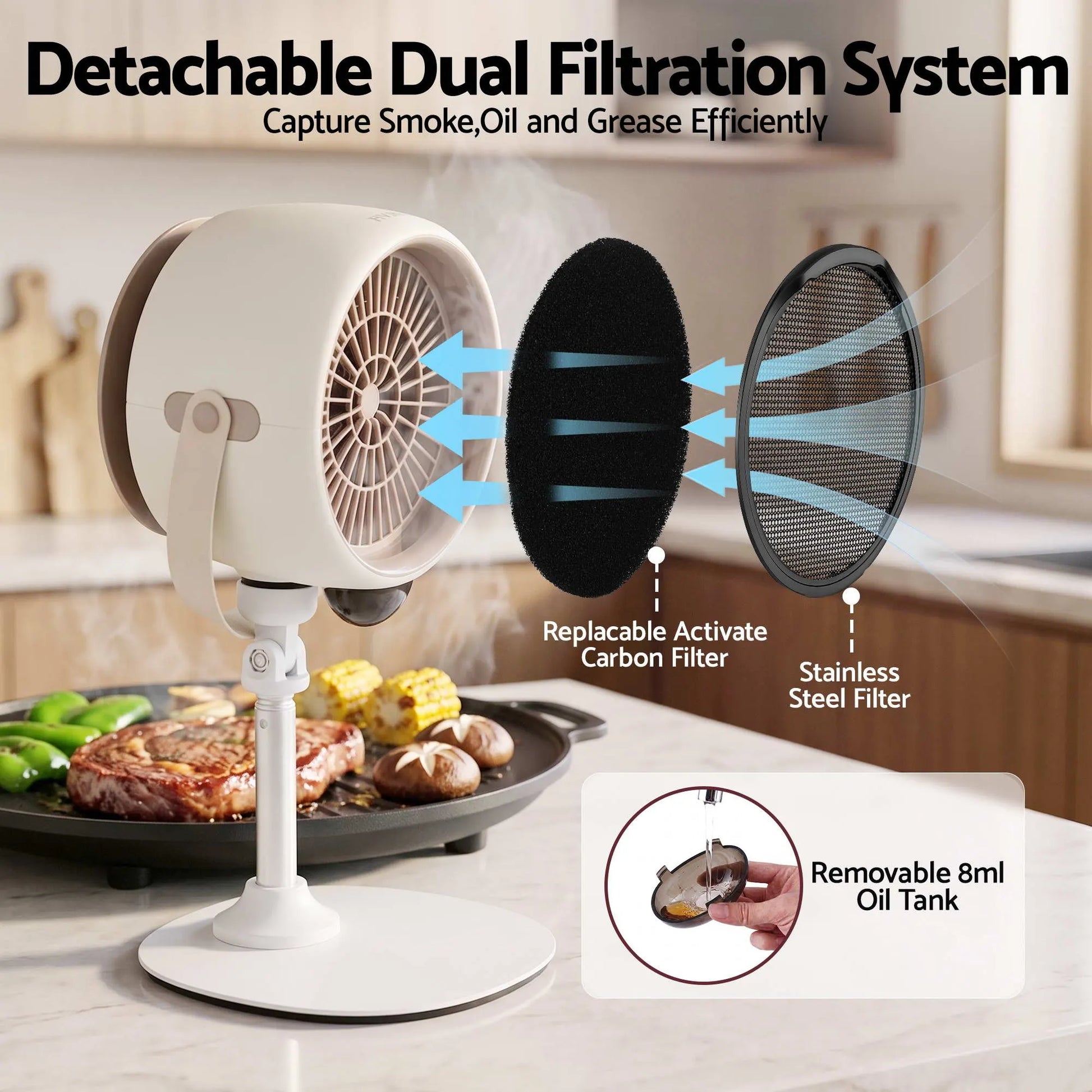 Devanti Portable Range Hood 5-Speed Rechargeable Desktop Extractor Fan BBQ - Image 6