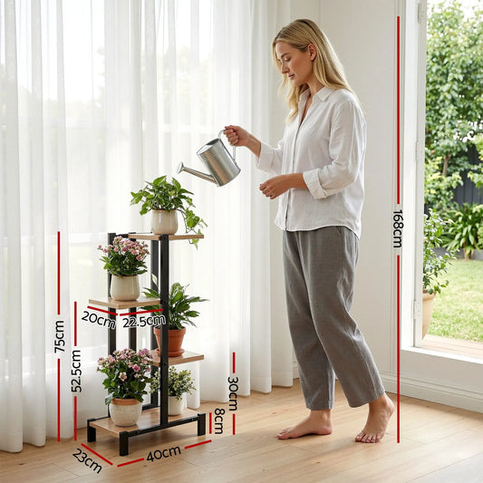 Artiss 4 Tiers Plant Stand Metal Flower Pots Shelf Indoor Outdoor Garden Home - Image 3