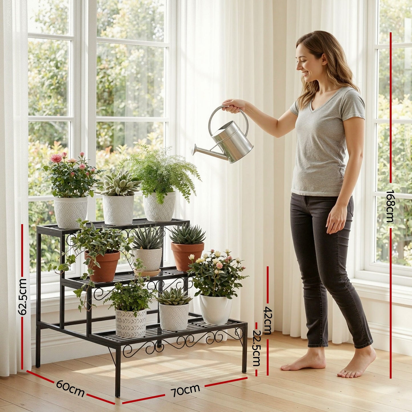 Artiss Plant Stand 3 Tier Metal Corner Plant Shelf Multiple Flower Holder Rack - Image 3