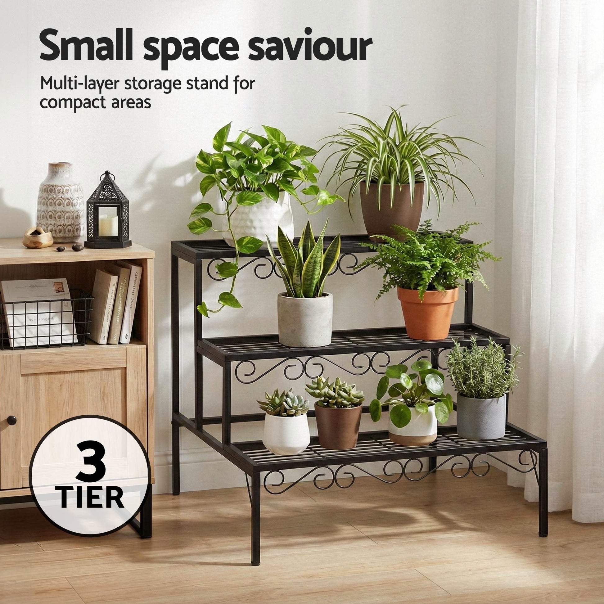 Artiss Plant Stand 3 Tier Metal Corner Plant Shelf Multiple Flower Holder Rack - Image 5