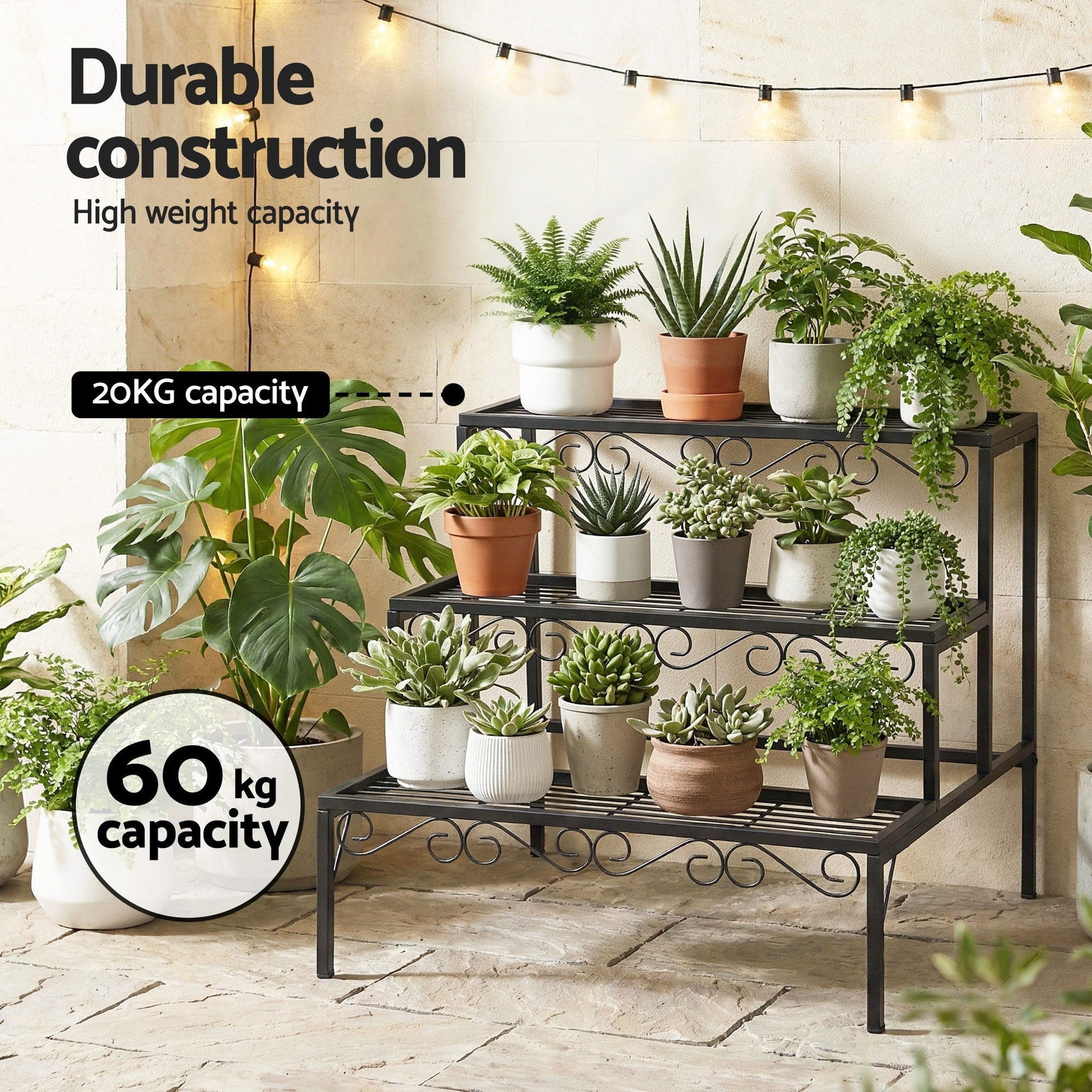 Artiss Plant Stand 3 Tier Metal Corner Plant Shelf Multiple Flower Holder Rack - Image 6