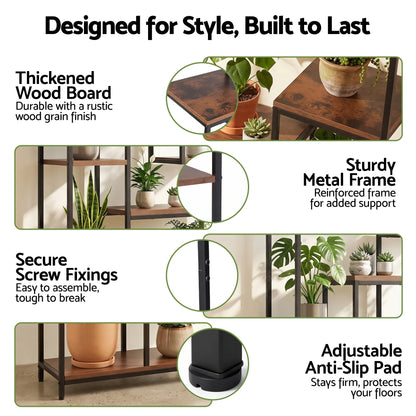 Artiss Tall Plant Stand Indoor, 6-Tier Pot Plant Shelf with Hanging Hooks, Metal & Wooden Flower Holder, Large Tiered Display Rack for Patio Garden Balcony Living Room, Indoor Outdoor Use - Image 5