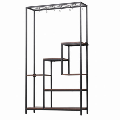 Artiss Tall Plant Stand Indoor, 6-Tier Pot Plant Shelf with Hanging Hooks, Metal & Wooden Flower Holder, Large Tiered Display Rack for Patio Garden Balcony Living Room, Indoor Outdoor Use - Image 8
