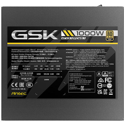 Antec GSK1000 AU, ATX 12V 3.1, 1000W, Full-Modular, 80 Plus Gold, 120mm FDB fan, 100–240V, OCP/OV... - Image 4