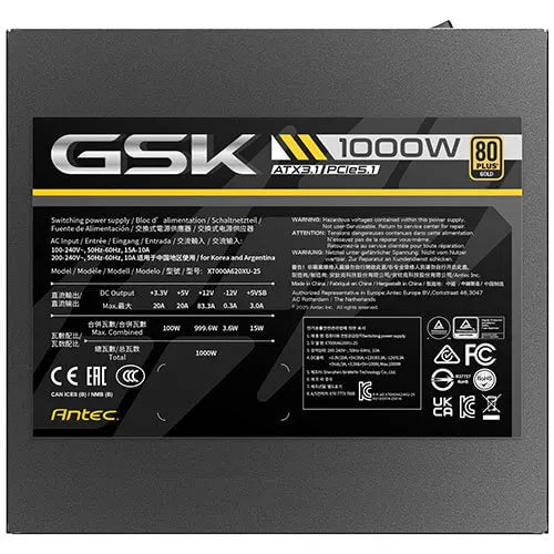 Antec GSK1000 AU, ATX 12V 3.1, 1000W, Full-Modular, 80 Plus Gold, 120mm FDB fan, 100–240V, OCP/OV... - Image 4