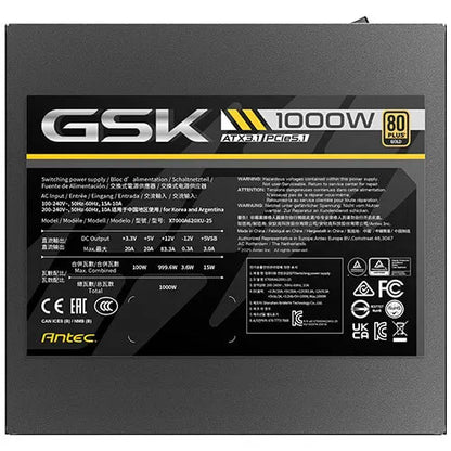 Antec GSK1000 AU, ATX 12V 3.1, 1000W, Full-Modular, 80 Plus Gold, 120mm FDB fan, 100–240V, OCP/OV... - Image 4