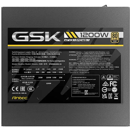 Antec GSK1200 AU, ATX 12V 3.1, 1200W, Full-Modular, 80 Plus Gold, 120mm FDB fan, 100–240V, OCP/OV... - Image 4
