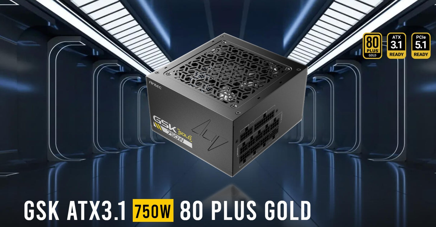 Antec GSK750 80+ Gold Fully Modular ATX 3.1, PCI-E 5.1 latest High Quality Japanese Capacitors, U...