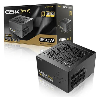 Antec GSK850 V2: ATX12V 3.1, 850W, Full-Modular, 80+ Gold, 120mm fan, 24-pin, 12V-2x6, 2×CPU, 4×P...