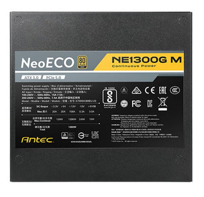 Antec NE 1300w 80+ Gold, Fully-Modular, ATX 3.0, PCI-E 5.0, 12CM FDB Fan, Japanese Caps, Compact... - Image 3