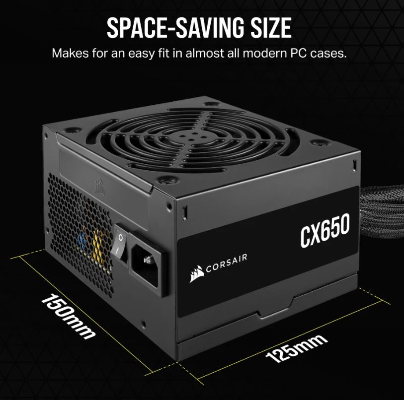 Corsair CX Series™ CX650 – 650 Watt 80 PLUS Bronze ATX Power Supply (AU), Compact 125mm, Up to 88...