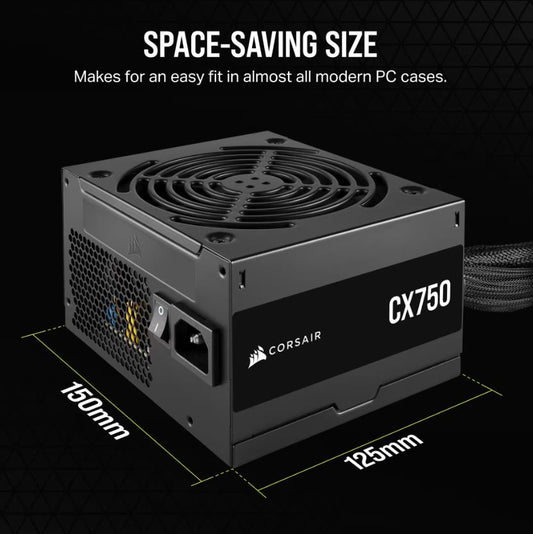 Corsair CX Series™ CX750 – 750 Watt 80 PLUS Bronze ATX Power Supply (AU), Compact 125mm, Up to 88...