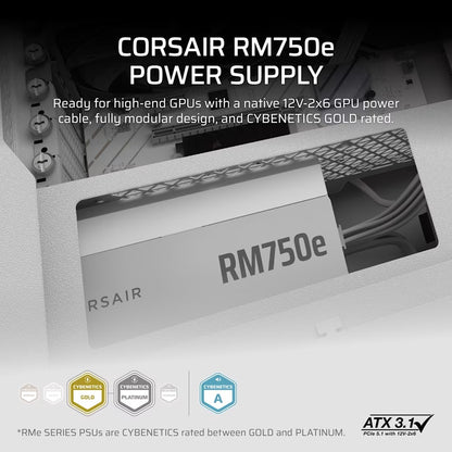 Corsair RMe Series™ RM750e - Fully Modular Low-Noise ATX Power Supply - White (AU), Cybenetics Go... - Image 2