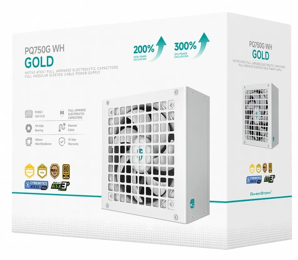 DeepCool PQ750G WH 750W Gamer Storm 80+ Gold/Cybenetics Fully Modular ATX Power Supply 120mm Fan,...