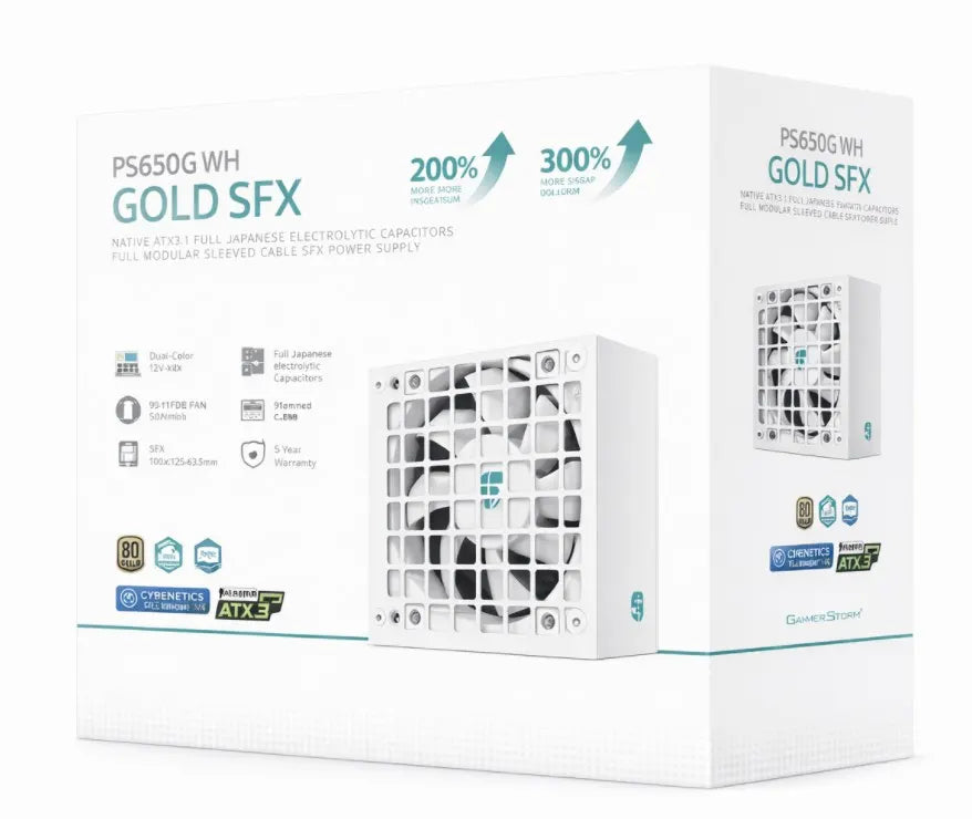 DeepCool PS650G WH 650W Gamer Storm SFX ,Full Japanese Electrolytic Capacitors, Cybenetics Platin...