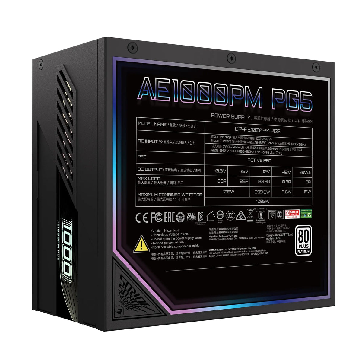 Gigabyte GP-AE1000PM PG5 1000W PSU Power Supply, ATX 60-50 Hz 1000W 120mm Fan 80 PLUS  Platinum >... - Image 4