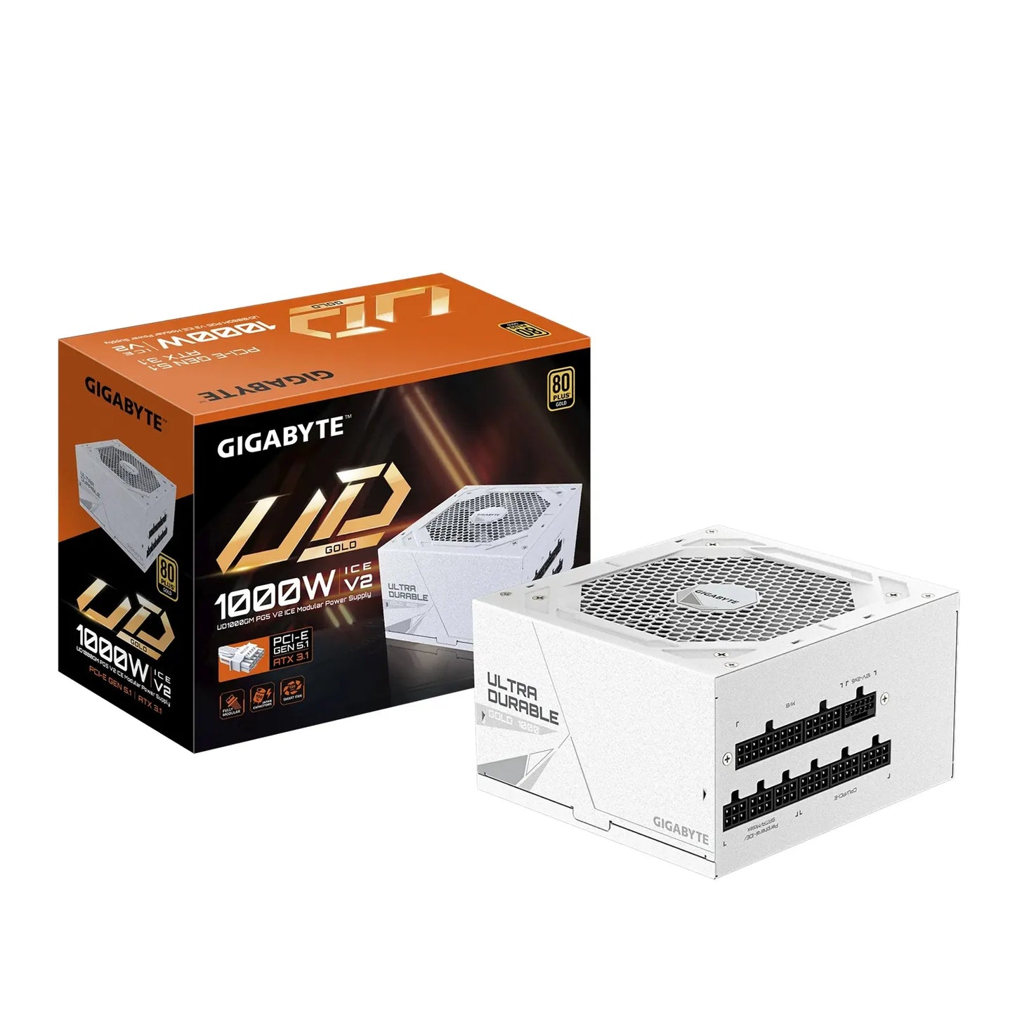 Gigabyte UD1000GM PG5 ICE 1000W ATX PSU Power Supply  80+ Gold >90% 120mm Fan Black Flat Cables S...