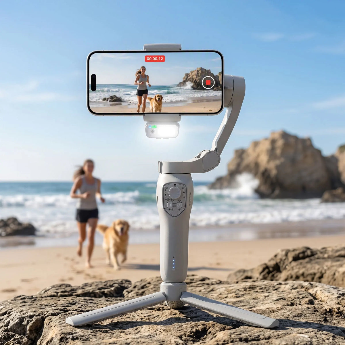 Devanti 3-Axis Handheld Gimbal Stabilizer for Smartphone & Tripod AI Tracking Fill Light