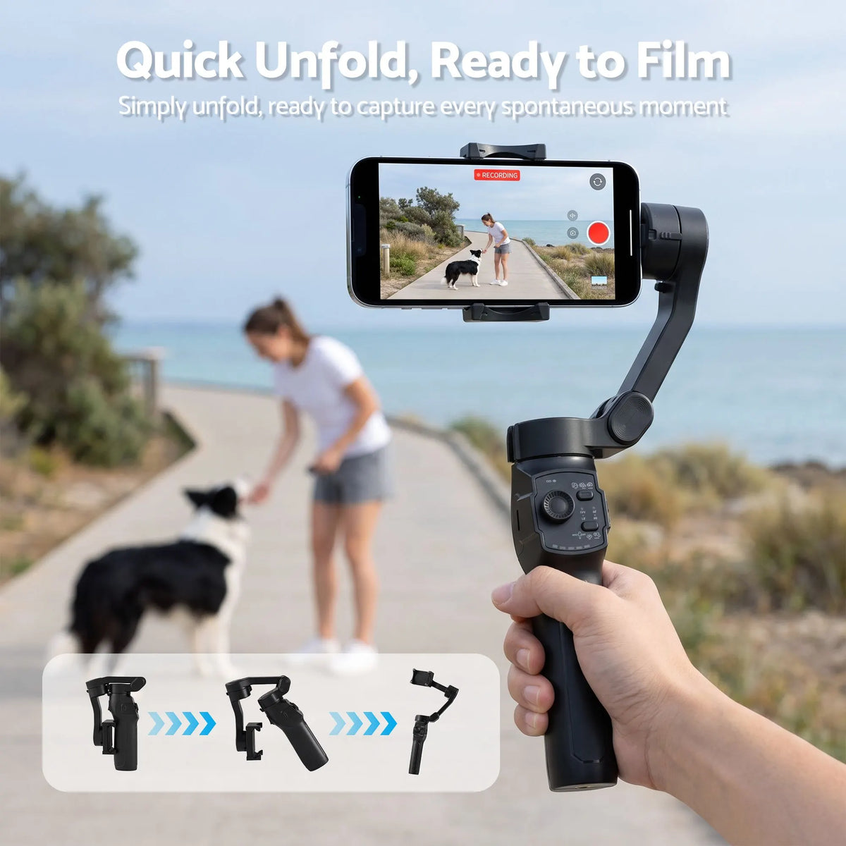 Devanti 3-Axis Gimbal Stabilizer with Tripod for Smartphone, Foldable Selfie Stick - Image 8