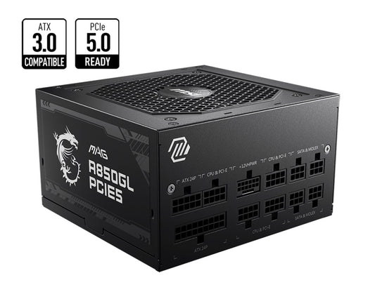MSI MAG A850GL PCIE5 850W Up to 90% (80 Plus Gold) ATX Power Supply Unit, PFC, 100~240 VAC, 850W,...