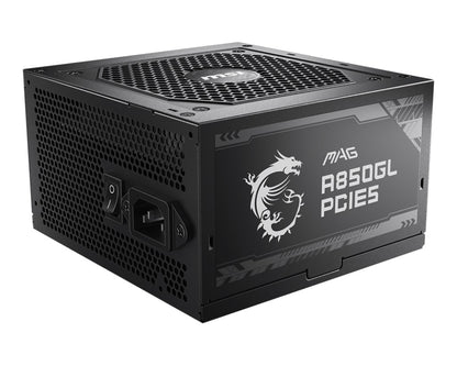 MSI MAG A850GL PCIE5 850W Up to 90% (80 Plus Gold) ATX Power Supply Unit, PFC, 100~240 VAC, 850W, 47-63Hz, PCI-E, SATA, FDD