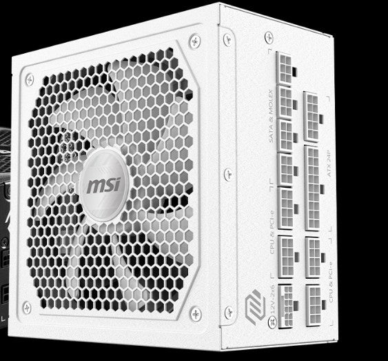 MSI MAG A1000GL PCIE5 ATX Power Supply Uni - White, 1000W, 80+ Gold, Fully Modular, PCIe5 600W, 1...