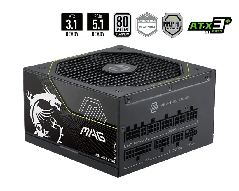 MSI MAG A1000PLS PCIE5, 1000W, 80 PLUS Platinum, Fully Modular, ATX, Native 12V-2x6 PCIe 5.1, 135...