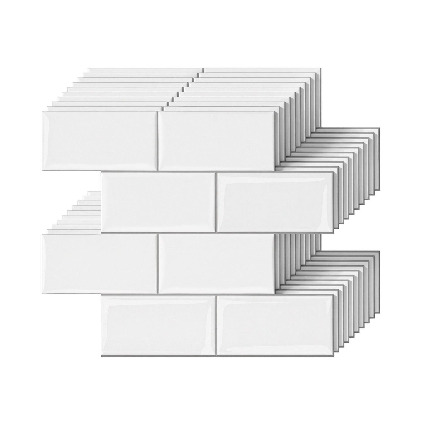 Artiss 3D Peel and Stick Wall Tiles Self Adhesive Subway Backsplash 10 Sheets, White - Image 2