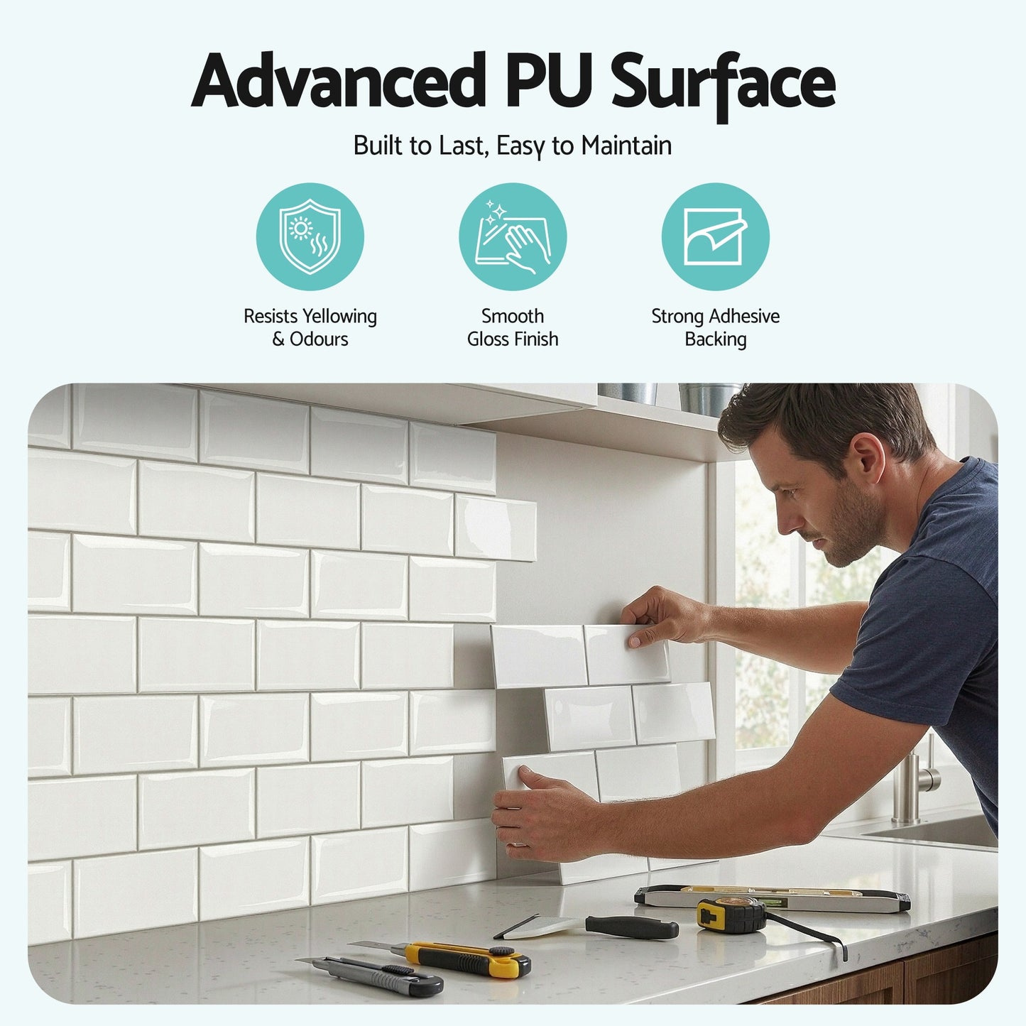 Artiss 3D Peel and Stick Wall Tiles Self Adhesive Subway Backsplash 10 Sheets, White - Image 5