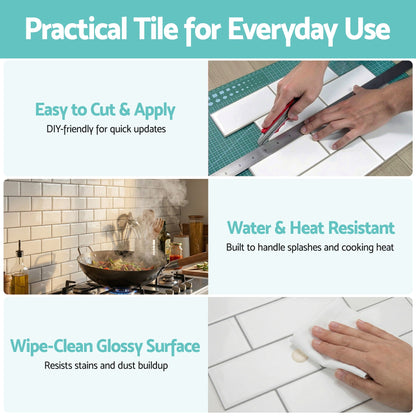 Artiss 3D Peel and Stick Wall Tiles Self Adhesive Subway Backsplash 10 Sheets, White - Image 7