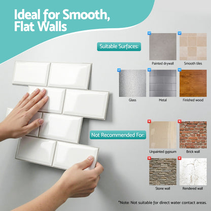 Artiss 3D Peel and Stick Wall Tiles Self Adhesive Subway Backsplash 10 Sheets, White - Image 8