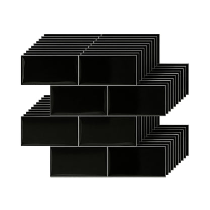 Artiss 3D Peel and Stick Wall Tiles Self Adhesive Subway Backsplash 10 Sheets, Black - Image 2