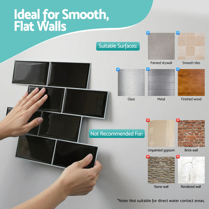 Artiss 3D Peel and Stick Wall Tiles Self Adhesive Subway Backsplash 10 Sheets, Black - Image 8