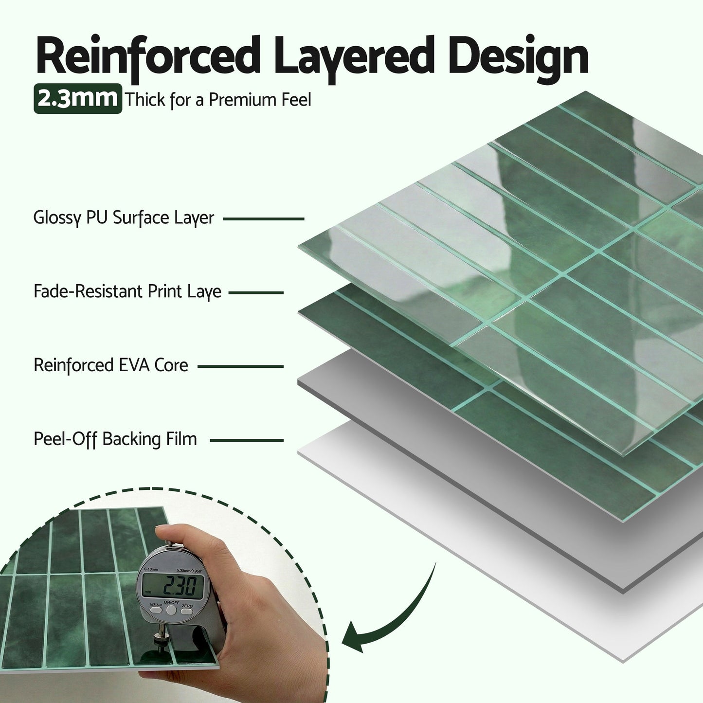 Artiss 3D Peel and Stick Wall Tiles Self Adhesive LinearGrid Backsplash 10 Sheets, Green - Image 5