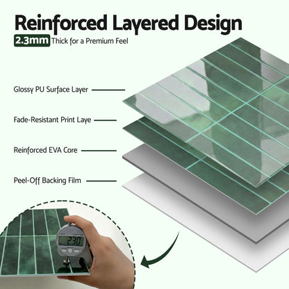 Artiss 3D Peel and Stick Wall Tiles Self Adhesive LinearGrid Backsplash 10 Sheets, Green - Image 5