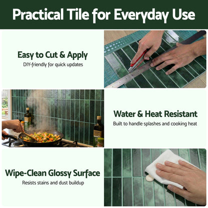 Artiss 3D Peel and Stick Wall Tiles Self Adhesive LinearGrid Backsplash 10 Sheets, Green - Image 6