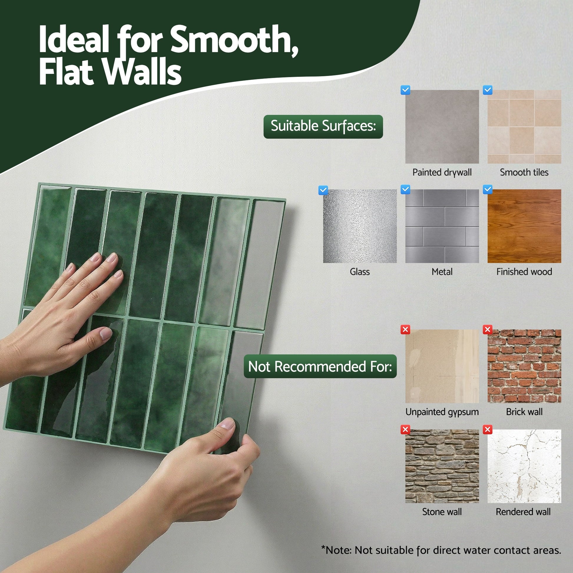 Artiss 3D Peel and Stick Wall Tiles Self Adhesive LinearGrid Backsplash 10 Sheets, Green - Image 7