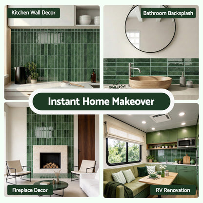 Artiss 3D Peel and Stick Wall Tiles Self Adhesive LinearGrid Backsplash 10 Sheets, Green - Image 8
