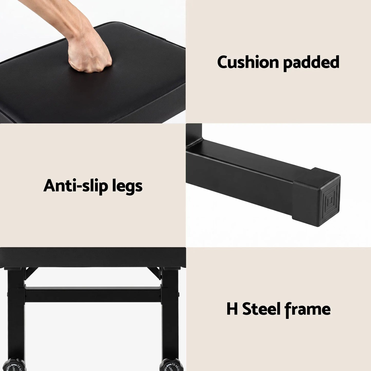 Alpha Piano Bench Adjustable Seat Heavy Duty H-Shape Piano Stool Black - Image 6