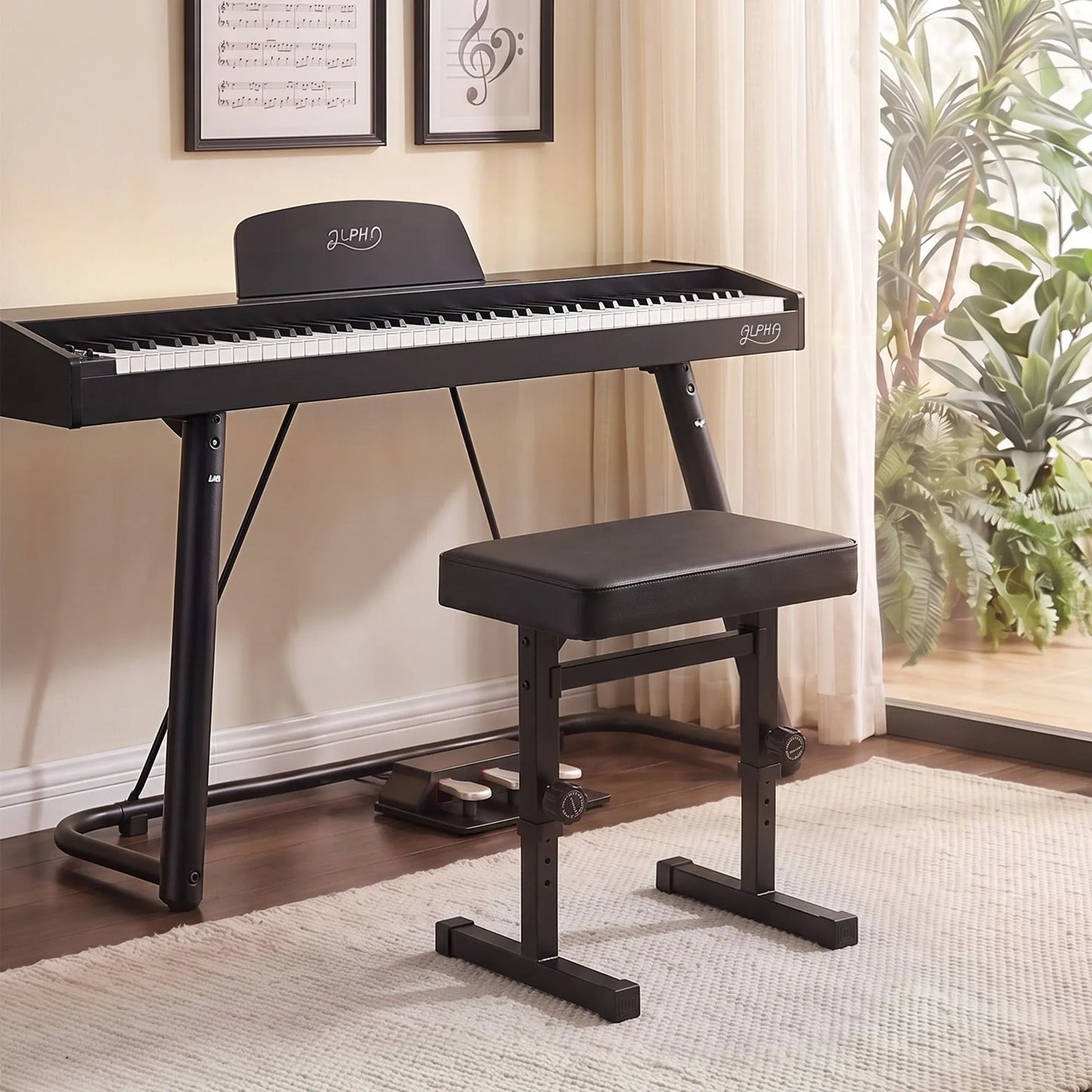 Alpha Piano Bench Adjustable Seat Heavy Duty H-Shape Piano Stool Black - Image 7