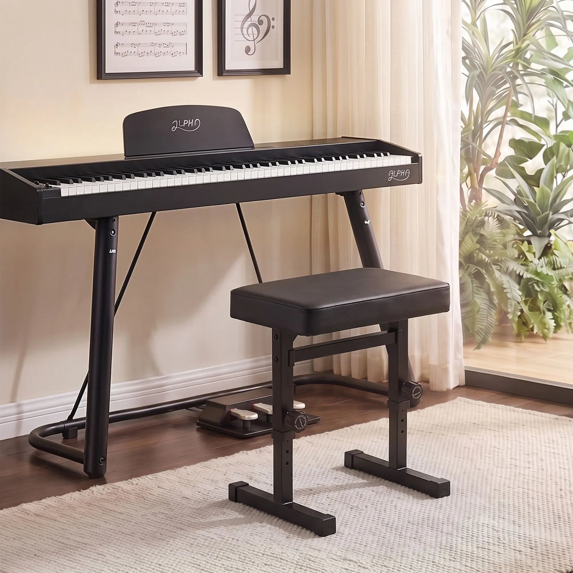 Alpha Piano Bench Adjustable Seat Heavy Duty H-Shape Piano Stool Black - Image 7
