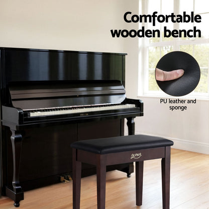 Alpha Piano Bench Stool with Storage Wooden PU Leather - Image 4
