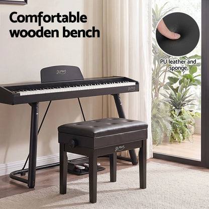 Alpha Adjustable Piano Bench Wooden Keyboard Seat Padded Music Chair Black - Image 5