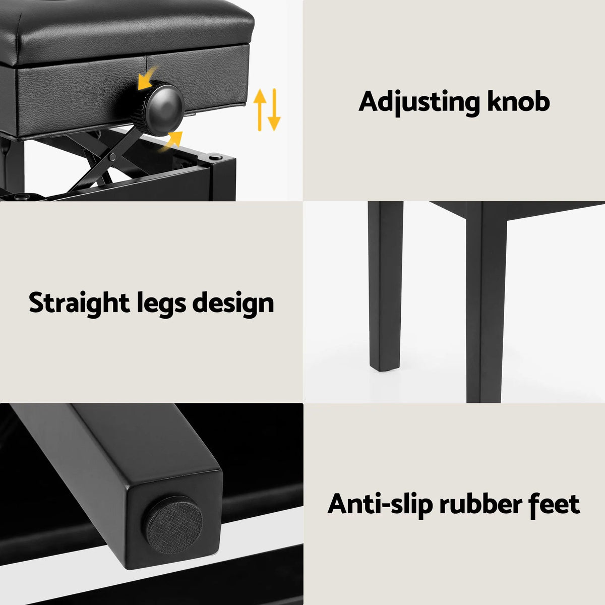 Alpha Adjustable Piano Bench Wooden Keyboard Seat Padded Music Chair Black - Image 7