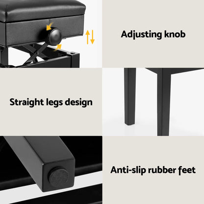 Alpha Adjustable Piano Bench Wooden Keyboard Seat Padded Music Chair Black - Image 7