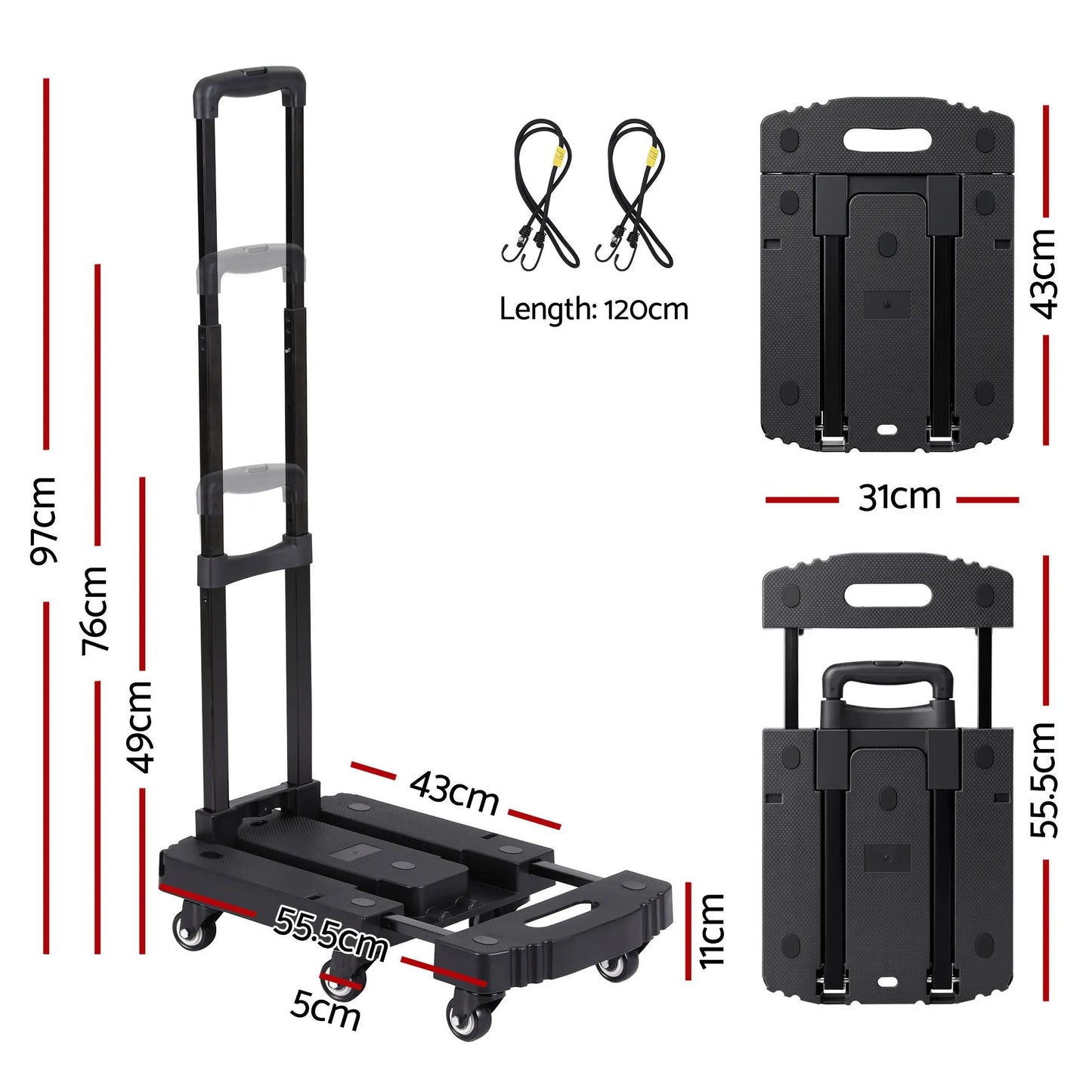 Giantz Folding Hand Truck Platform Trolley Foldable Dolly Cart 200kg Load Black - Image 3
