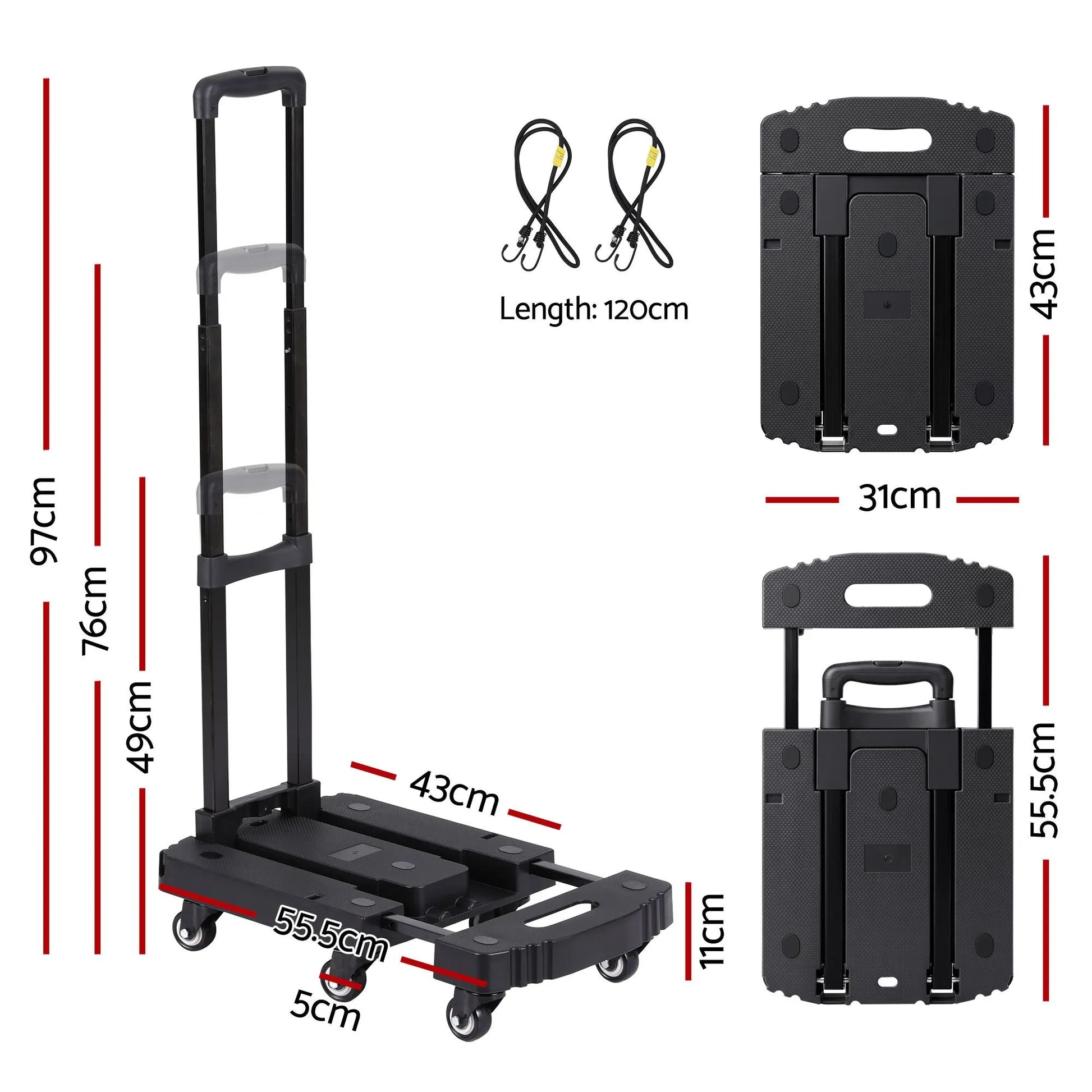 Giantz Folding Hand Truck Platform Trolley Foldable Dolly Cart 200kg Load Black - Image 3
