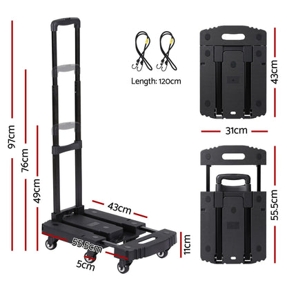Giantz Folding Hand Truck Platform Trolley Foldable Dolly Cart 200kg Load Black - Image 3
