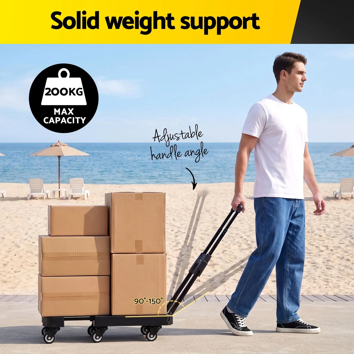 Giantz Folding Hand Truck Platform Trolley Foldable Dolly Cart 200kg Load Black - Image 5