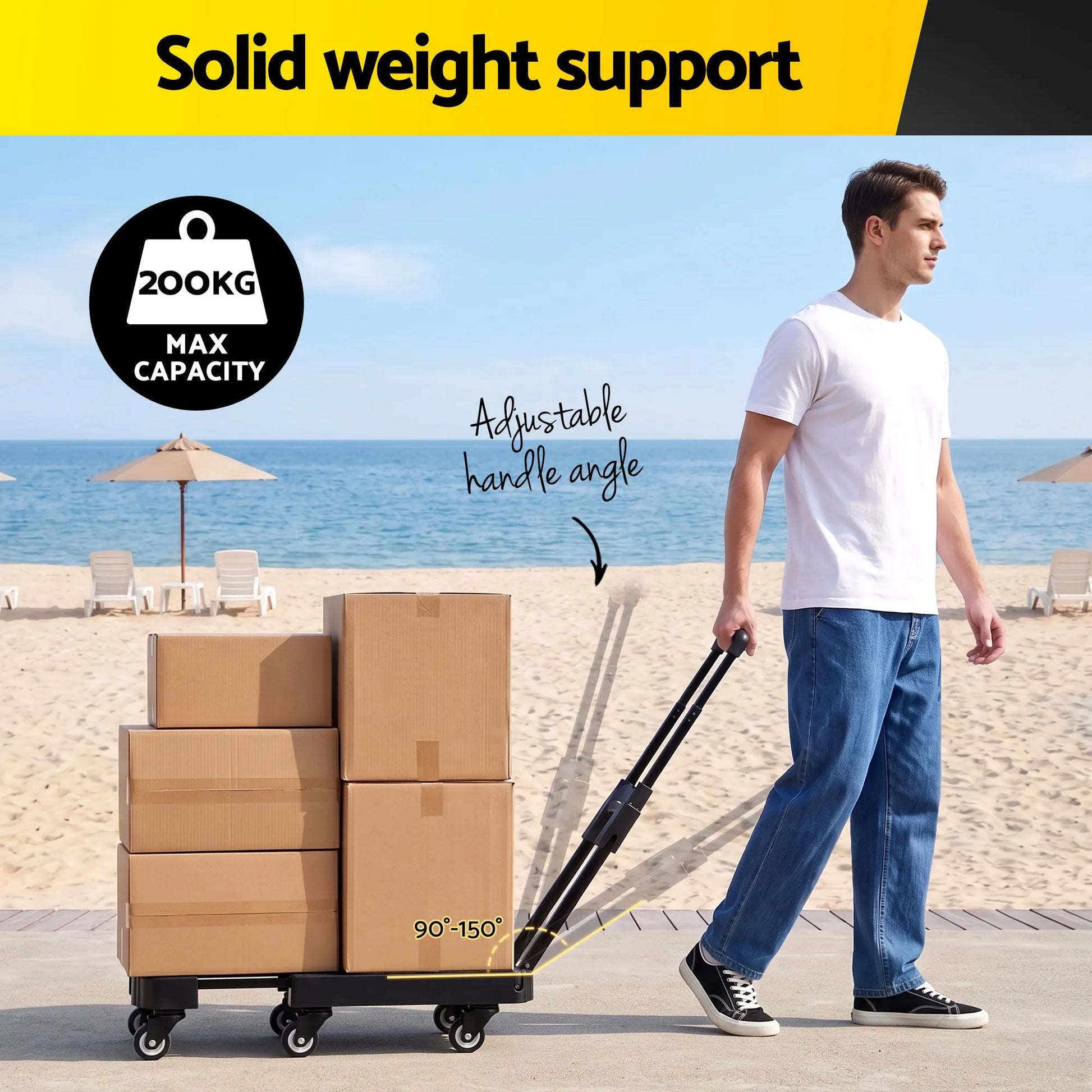 Giantz Folding Hand Truck Platform Trolley Foldable Dolly Cart 200kg Load Black - Image 5